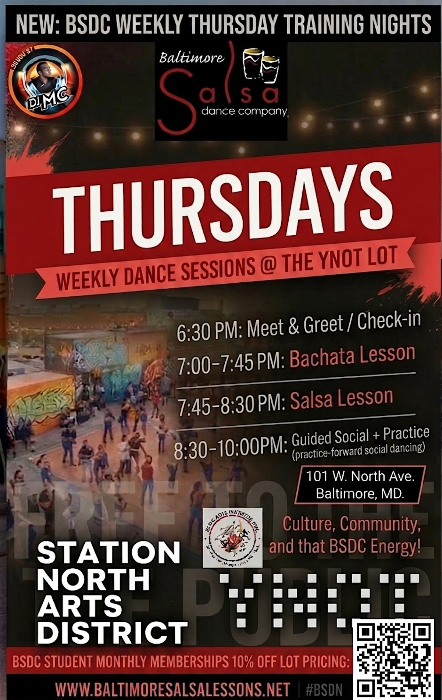Thursday Salsa & Bachata Lessons with BSDC & The Ynot Lot at Station North!